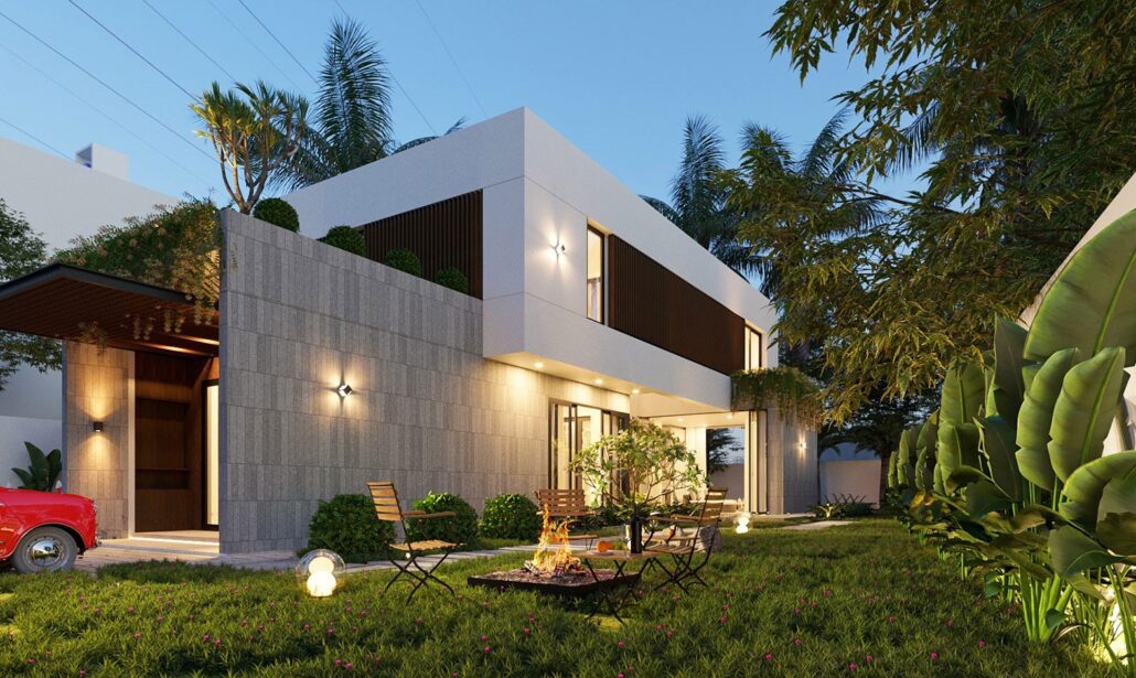 Không gian kiến trúc hiện đại của mẫu biệt thự 2 tầng sân vườn đẹp