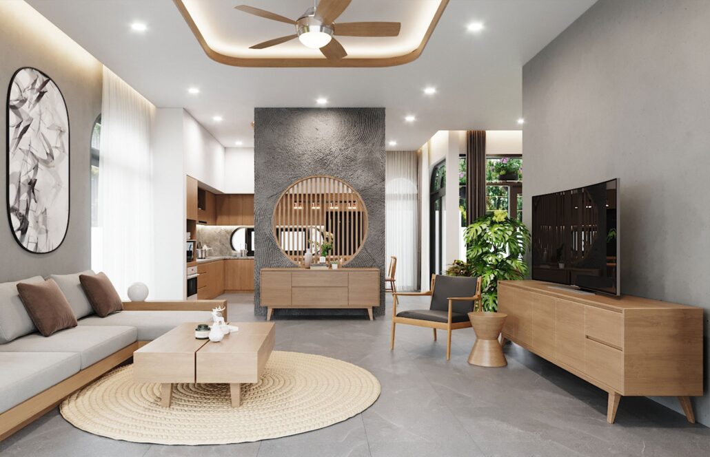 Phòng khách nhà cấp 4 mái Nhật – V’s House