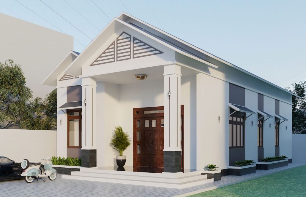 Phối cảnh mặt tiền nhà cấp 4 mái thái - view 2